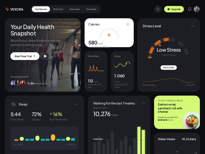 Preview for Vexora Health Analytics Dashboard Template