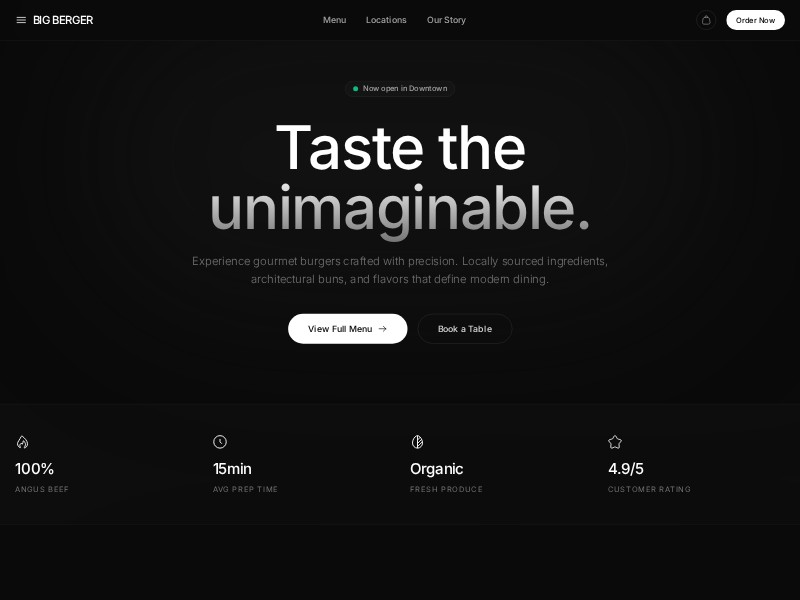 Preview for Big Berger Cafe Restaurant Landing Page Template