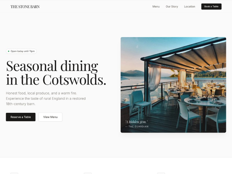 Preview for Stone Barn Restaurant Landing Page Template