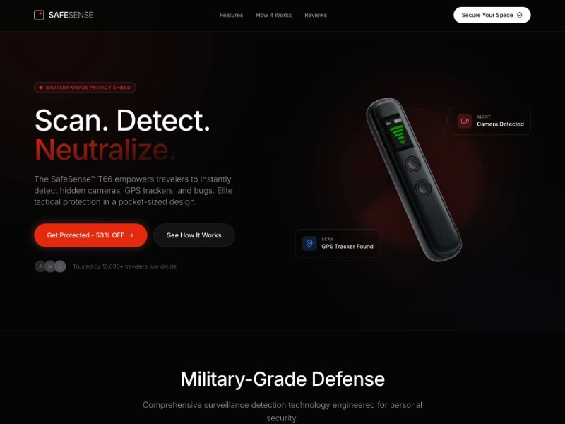 Preview for SafeSense Privacy Product Landing Page Template