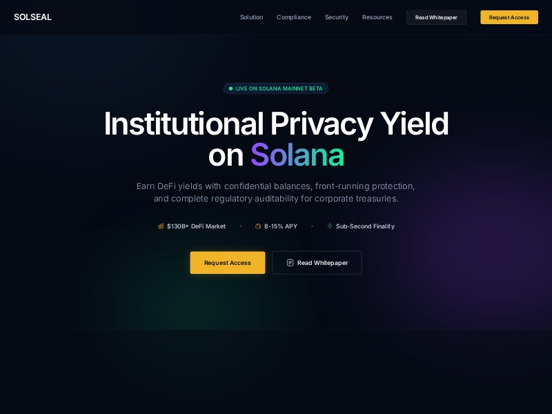 Preview for SolSeal DeFi Privacy Landing Page Template