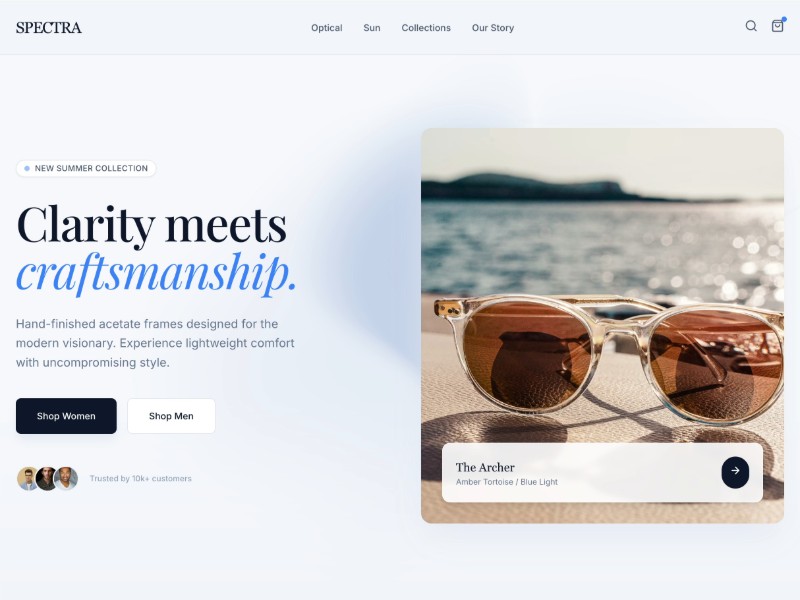 Preview for Spectra Eyewear E-commerce Landing Page Template