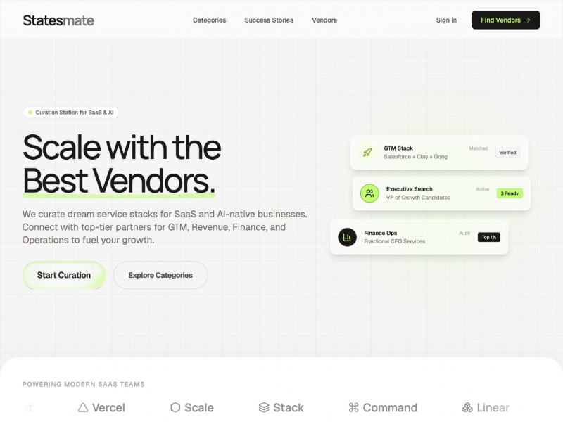 Preview for Statesmate SaaS Vendor Curation Landing Page Template
