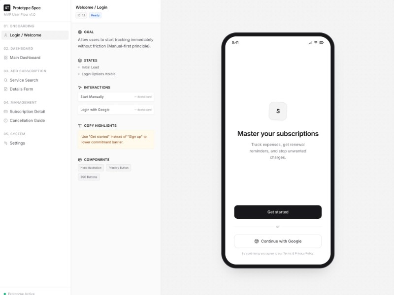 Preview for Subscription Tracker MVP Spec UI Template
