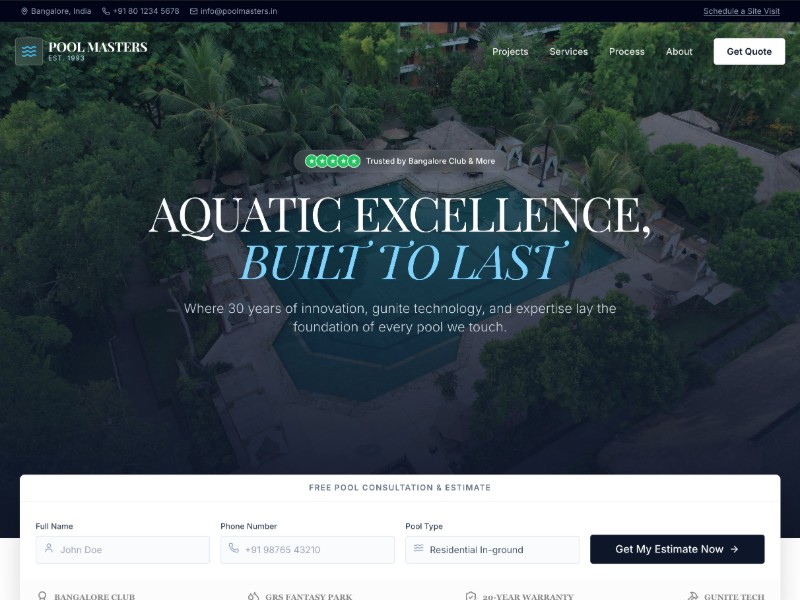 Preview for Pool Construction Landing Page Template