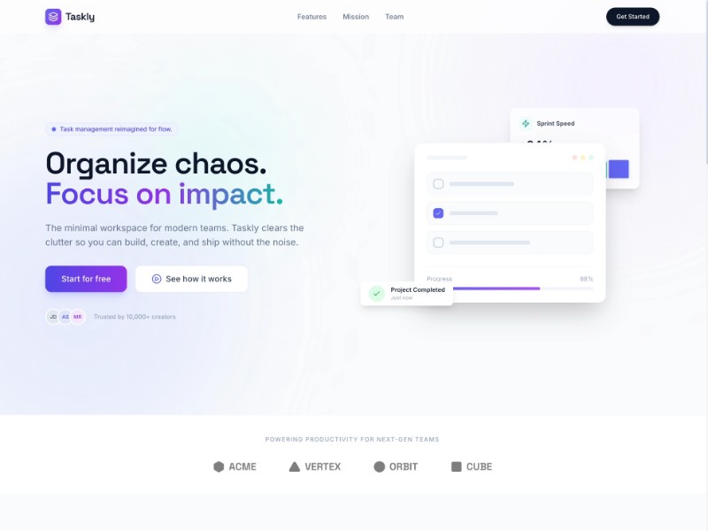 Preview for Taskly SaaS Landing Page Template