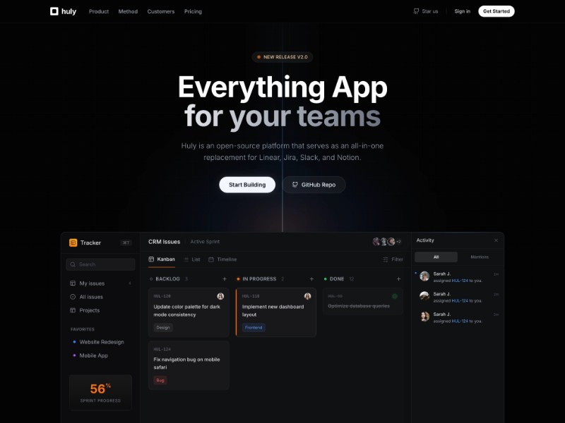 Preview for Huly Team Productivity Landing Page Template