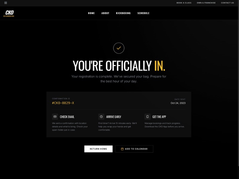 Preview for Kickboxing Class Confirmation Landing Page Template
