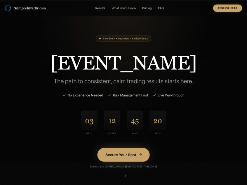 Preview for Trading Masterclass Event Landing Page Template