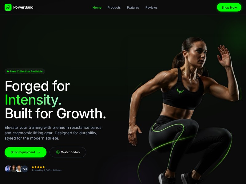 Preview for PowerBand Fitness E-commerce Landing Page Template