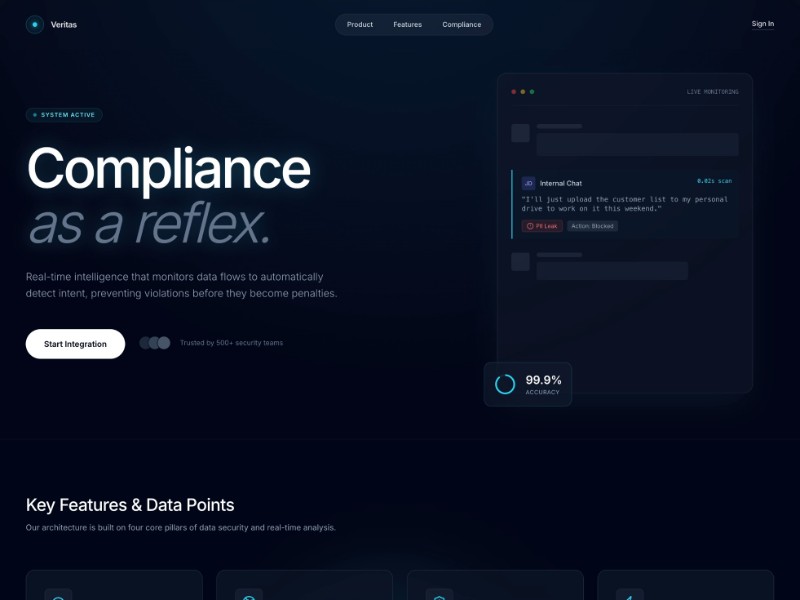 Preview for Veritas Compliance SaaS Landing Page Template