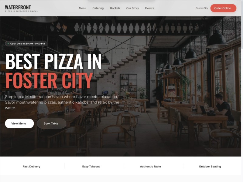 Preview for Waterfront Pizza Restaurant Landing Page Template