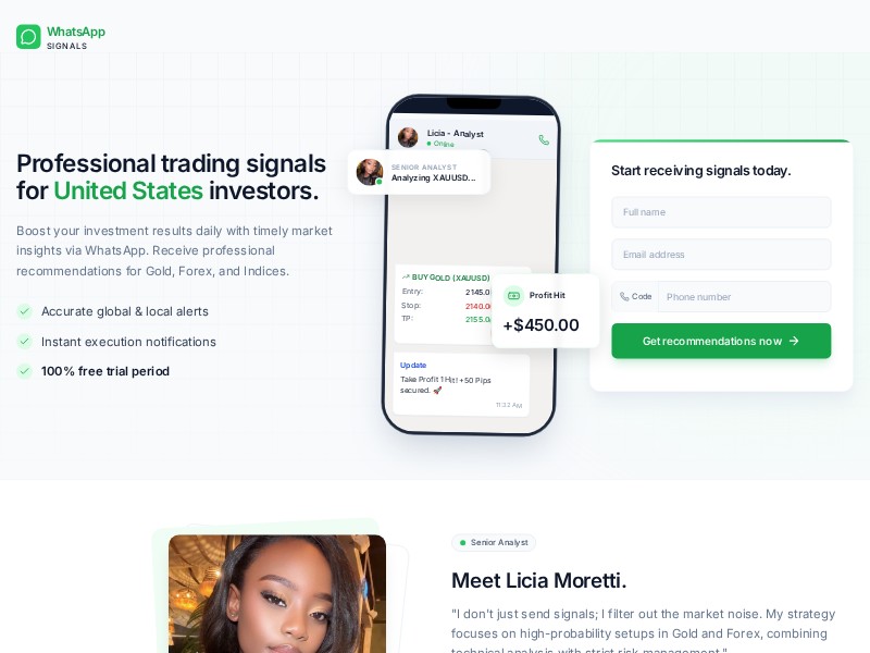 Preview for WhatsApp Trading Signals Landing Page Template
