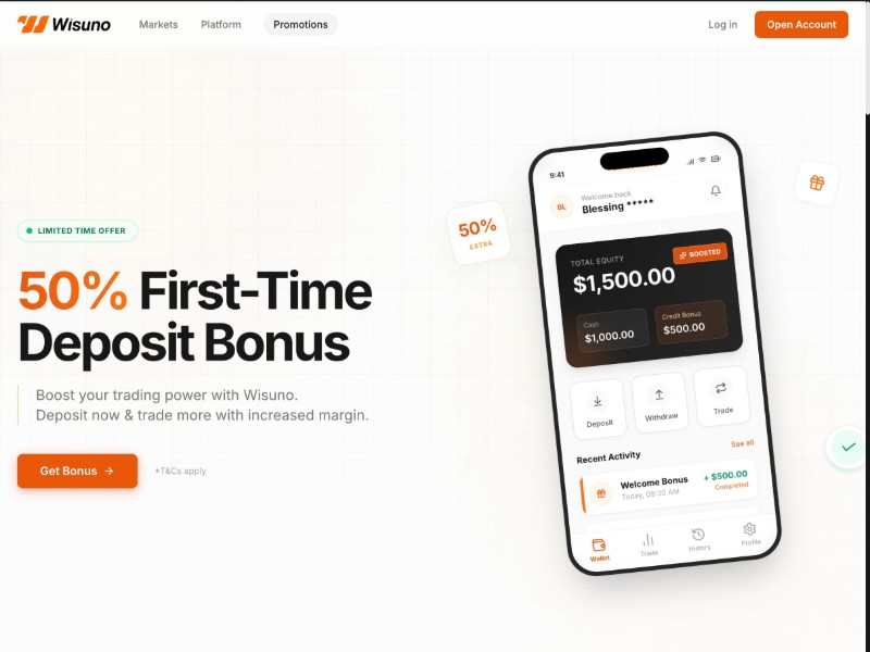 Preview for Wisuno Trading Bonus Landing Page Template