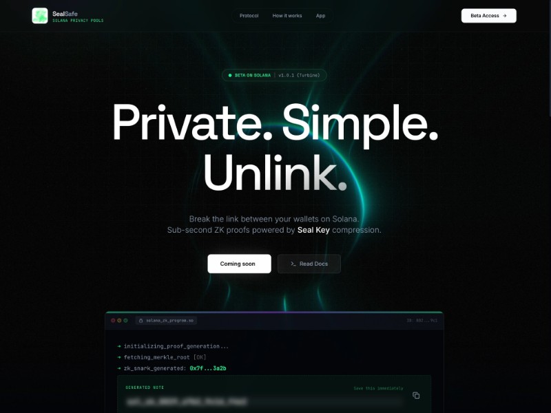 Preview for Solana Privacy Protocol Landing Page Template