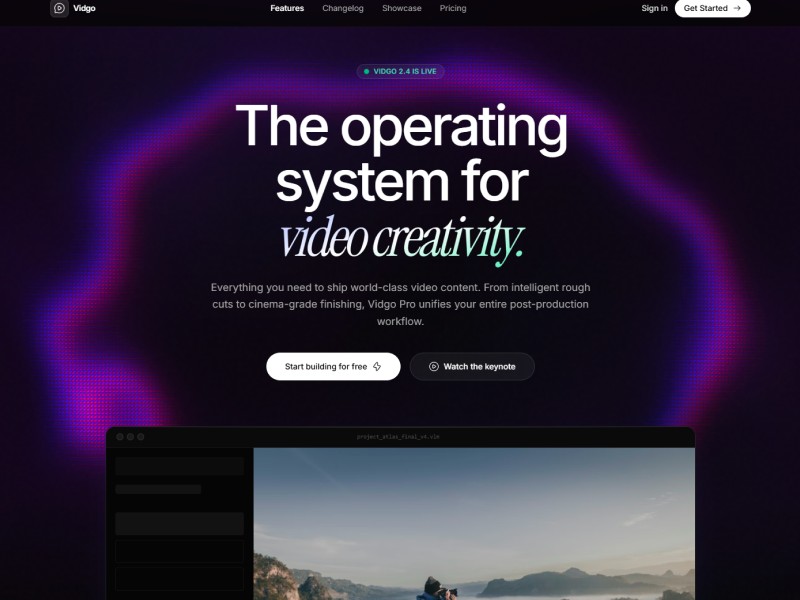 Preview for Vidgo AI Video Editing Landing Page Template