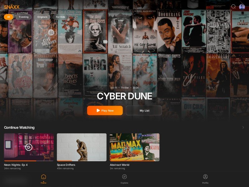 Preview for Snäxx Streaming App UI Template
