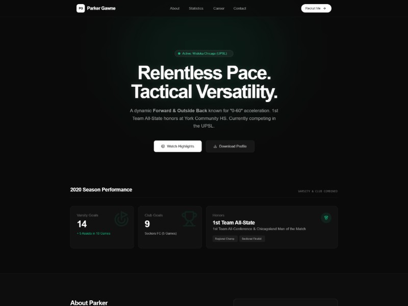 Preview for Soccer Player Portfolio Website Template