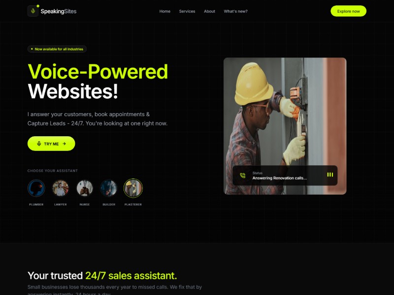 Preview for SpeakingSites Voice-Powered Landing Page Template
