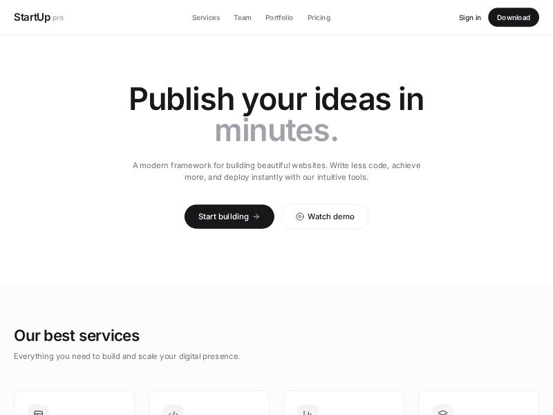 Preview for StartUp Pro SaaS Landing Page Template