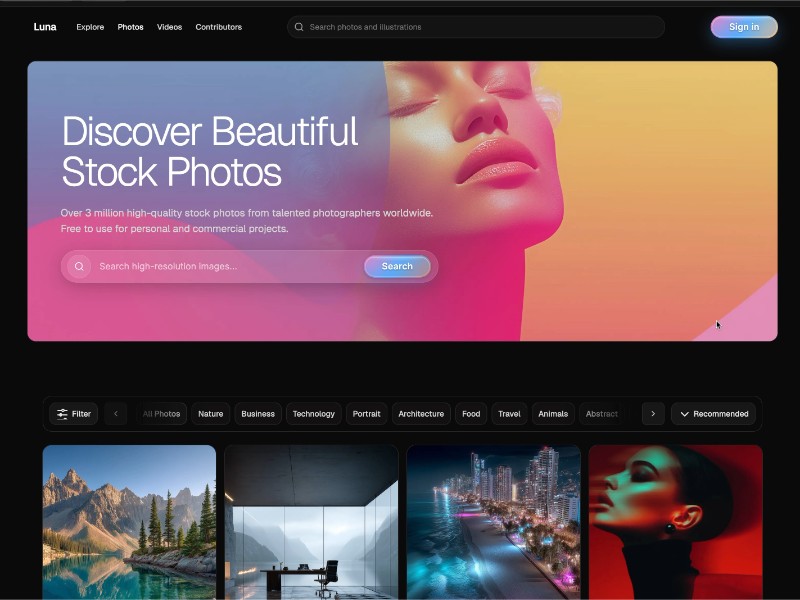 Preview for Stock Photos Gallery Landing Page Template