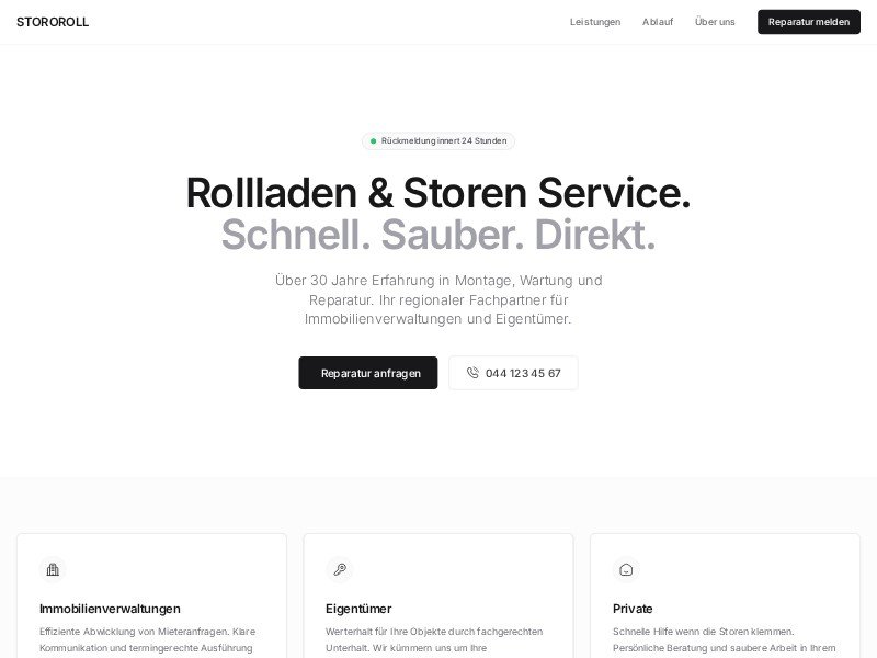 Preview for Stororoll Rollladen Service Landing Page Template