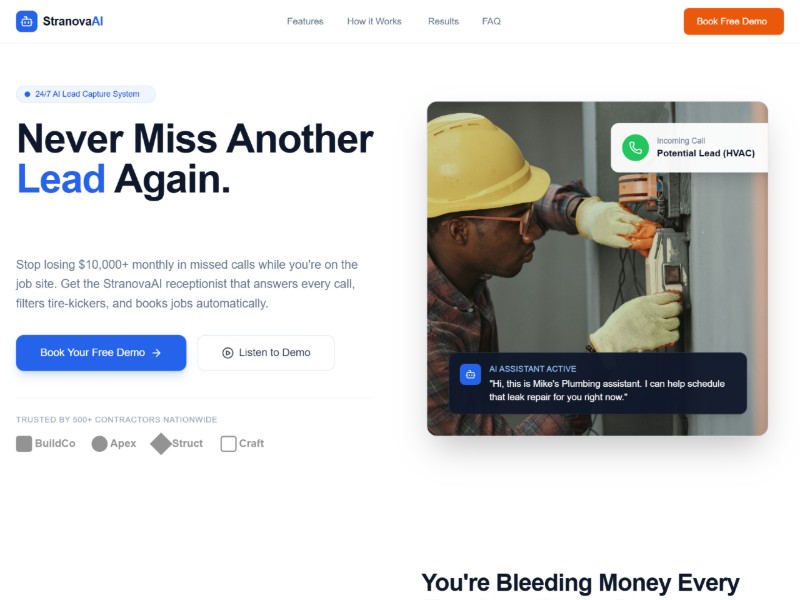 Preview for AI Receptionist SaaS Landing Page Template