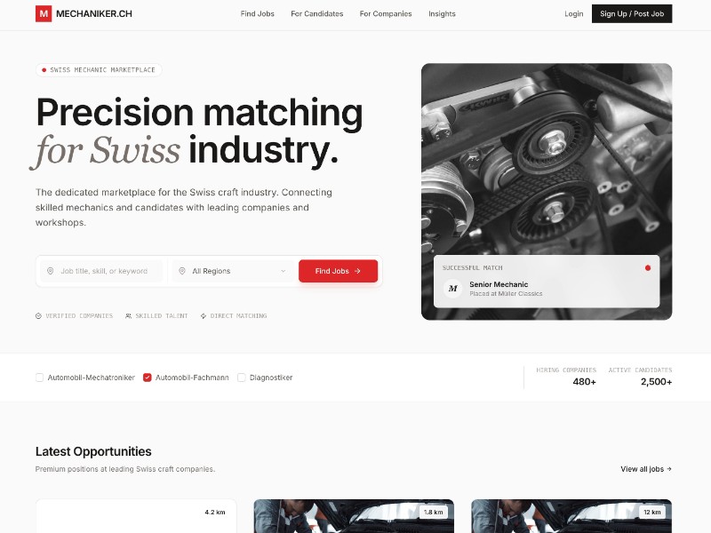 Preview for Mechaniker.ch Job Marketplace Landing Page Template