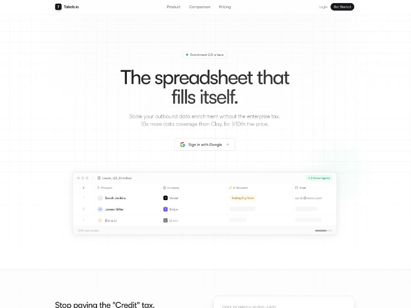 Preview for Tabels.io Data Grid Landing Page Template