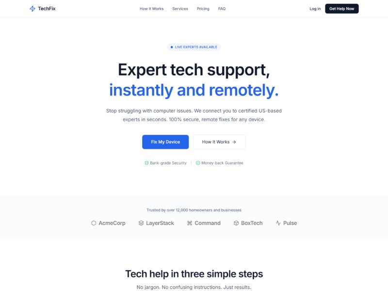 Preview for Tech Support Service Landing Page Template