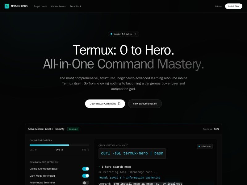 Preview for Termux Learning Landing Page Template