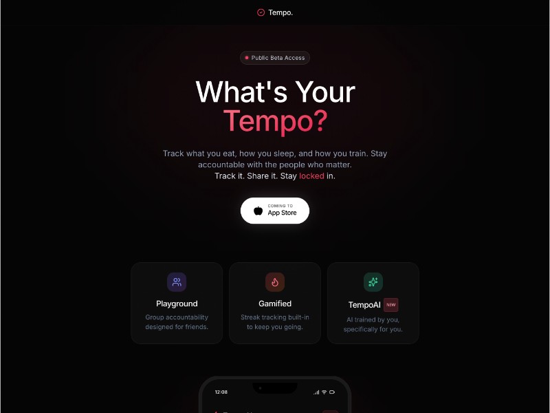 Preview for Tempo Health Tracking Landing Page Template