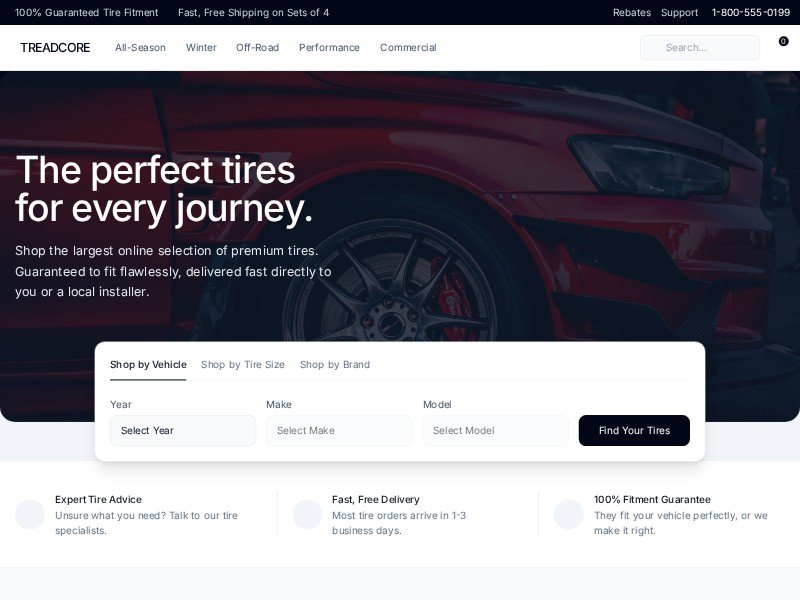 Preview for Tire E-commerce Landing Page Template