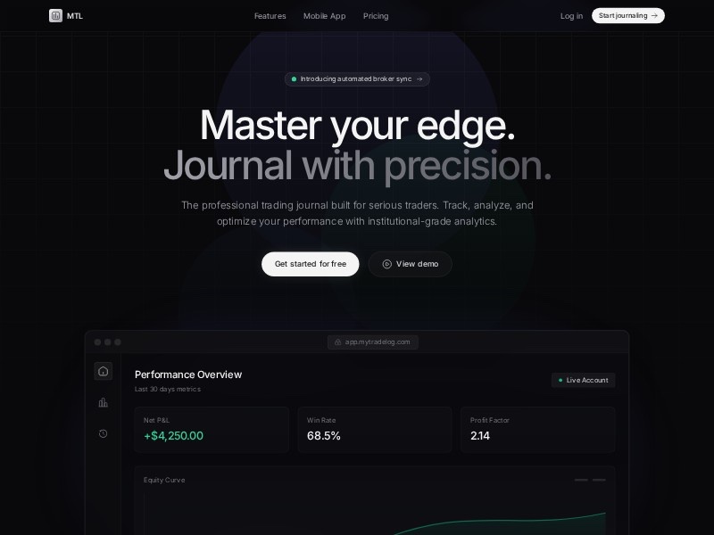 Preview for Trading Journal SaaS Landing Page Template