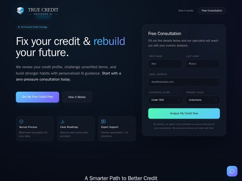 Preview for AI Credit Repair Landing Page Template