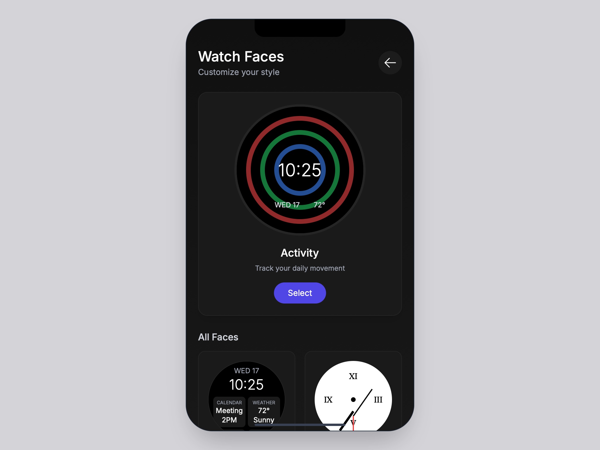 Preview for Watch Face Selection Interface