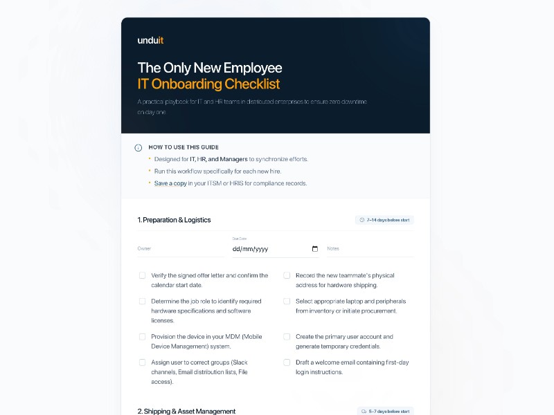 Preview for IT Onboarding Checklist Page Template