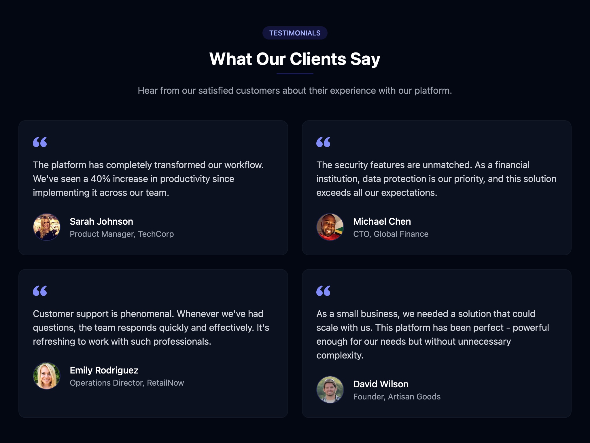 Preview for Client Testimonials Grid Layout