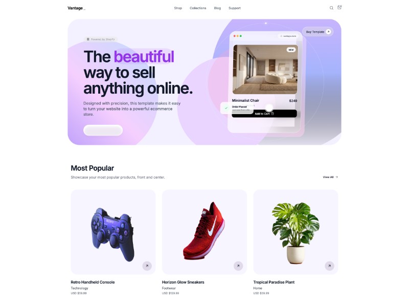 Preview for Vantage Ecommerce Collections Landing Page Template