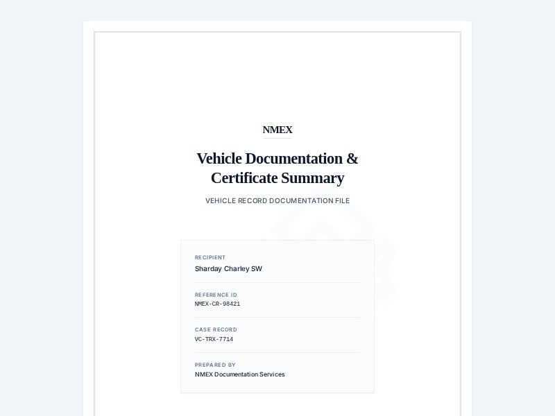 Preview for Vehicle Documentation Certificate Template