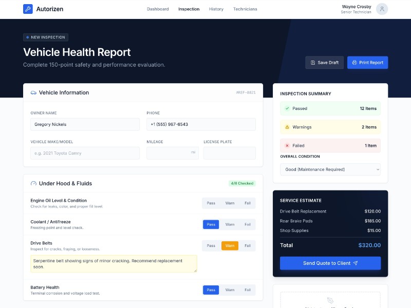 Preview for Vehicle Inspection Dashboard UI Template