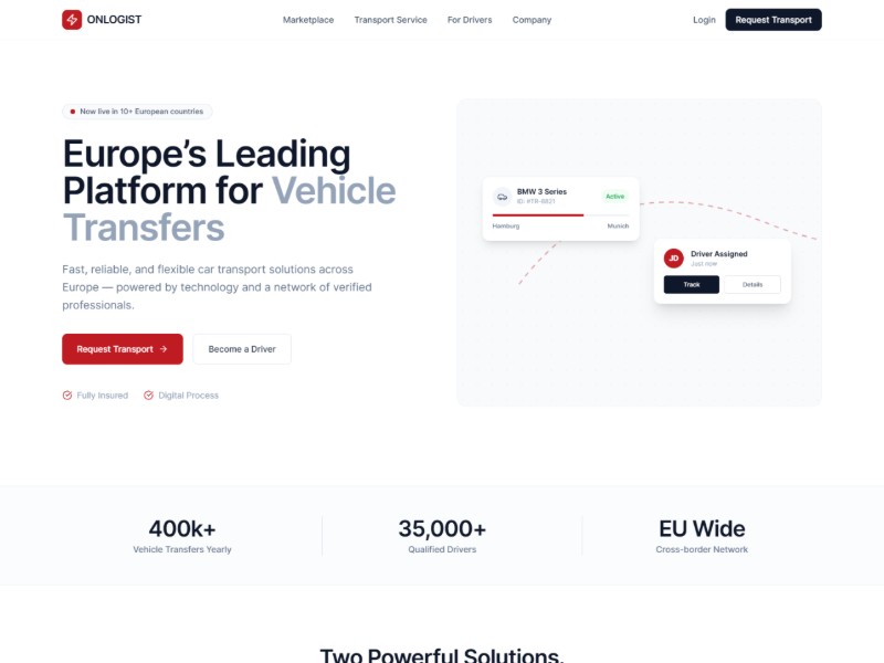 Preview for Vehicle Logistics Landing Page Template