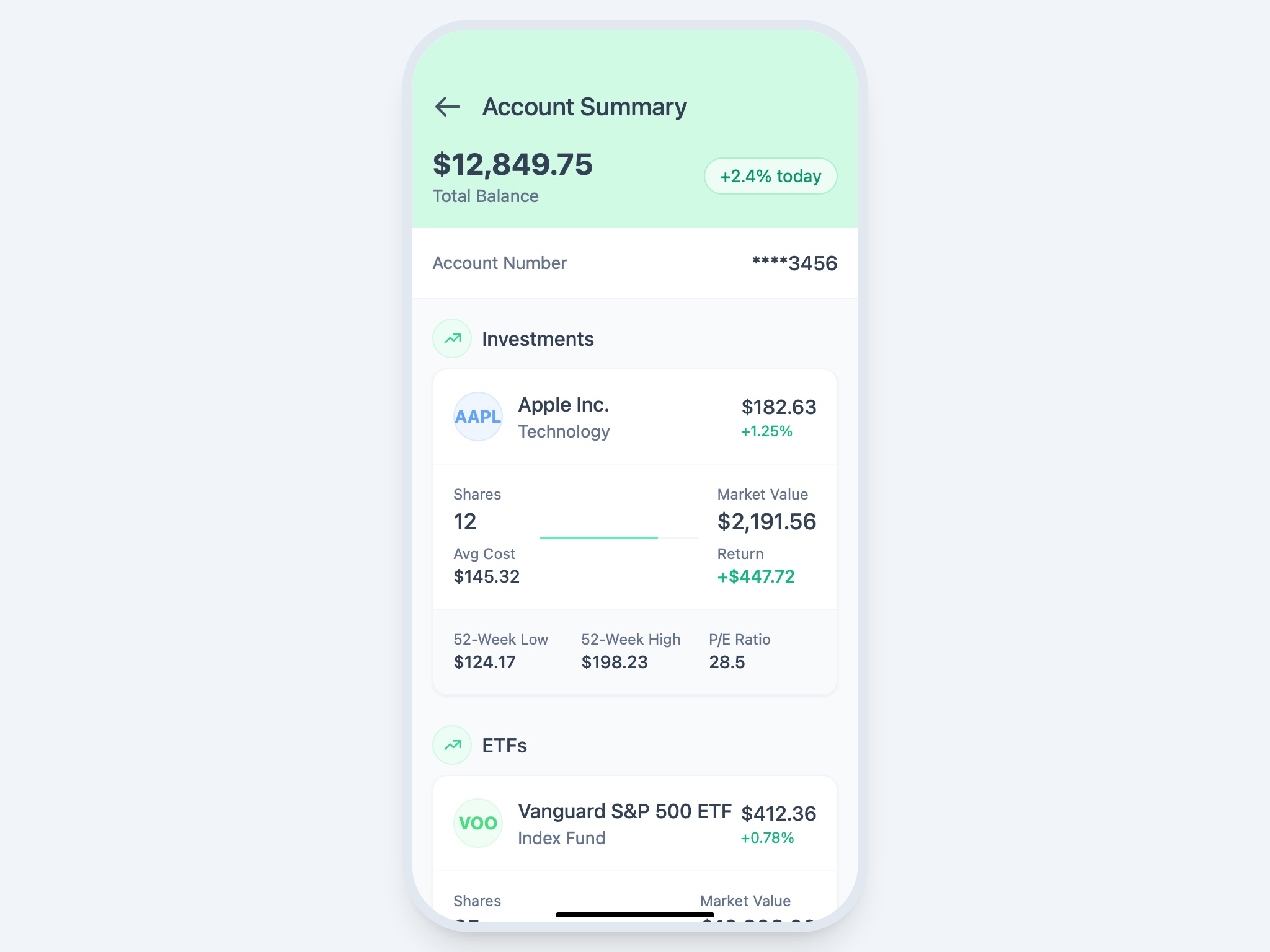 Preview for Financial Account Summary UI