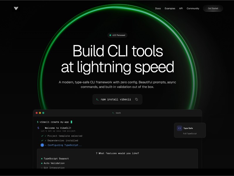 Preview for VibeCLI Developer Landing Page Template