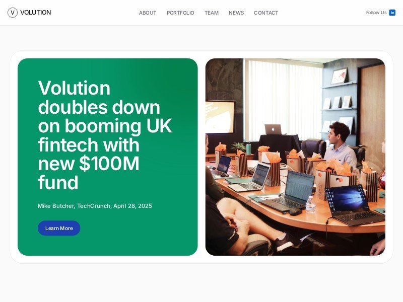 Preview for Volution Venture Capital Landing Page Template
