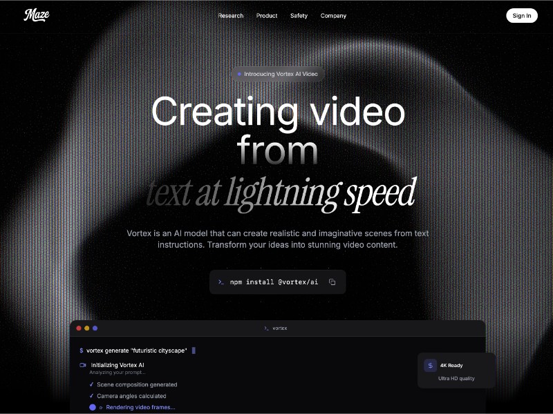 Preview for Maze AI Video Generation Landing Page Template