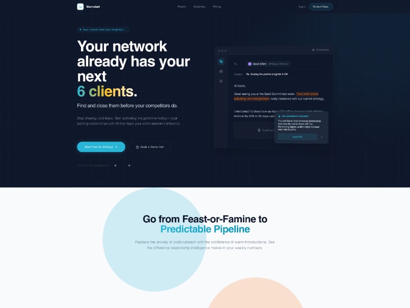 Preview for Warmstart Network Intelligence Landing Page Template