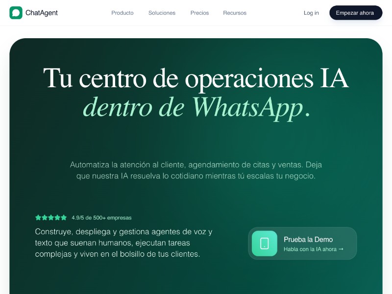 Preview for ChatAgent WhatsApp AI Landing Page Template