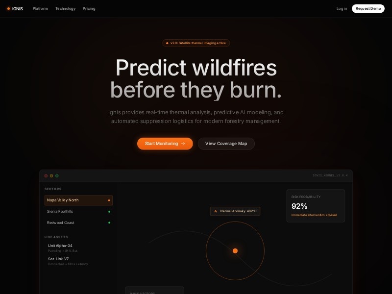 Preview for Ignis Fire Intelligence SaaS Landing Page Template