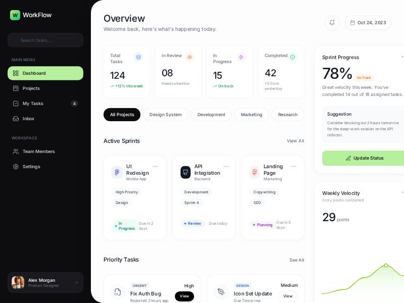 Preview for WorkFlow Project Dashboard UI Template